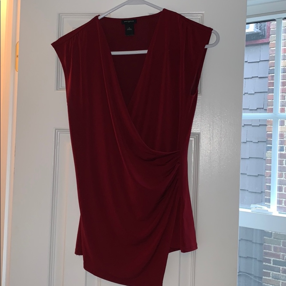 Ann Taylor asymmetrical blouse. Burgundy